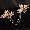 Teyglen Dainty Bridal Gold Leaf Hair Comb Headband Handmade Crystals Pearl Hair Pieces for Bride Rhinestone Headpieces Hair Accessories Pearl Side Hair Combs for Women Girls view 1