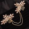 Teyglen Dainty Bridal Gold Leaf Hair Comb Headband Handmade Crystals Pearl Hair Pieces for Bride Rhinestone Headpieces Hair Accessories Pearl Side Hair Combs for Women Girls view 3