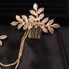 Teyglen Dainty Bridal Gold Leaf Hair Comb Headband Handmade Crystals Pearl Hair Pieces for Bride Rhinestone Headpieces Hair Accessories Pearl Side Hair Combs for Women Girls view 4