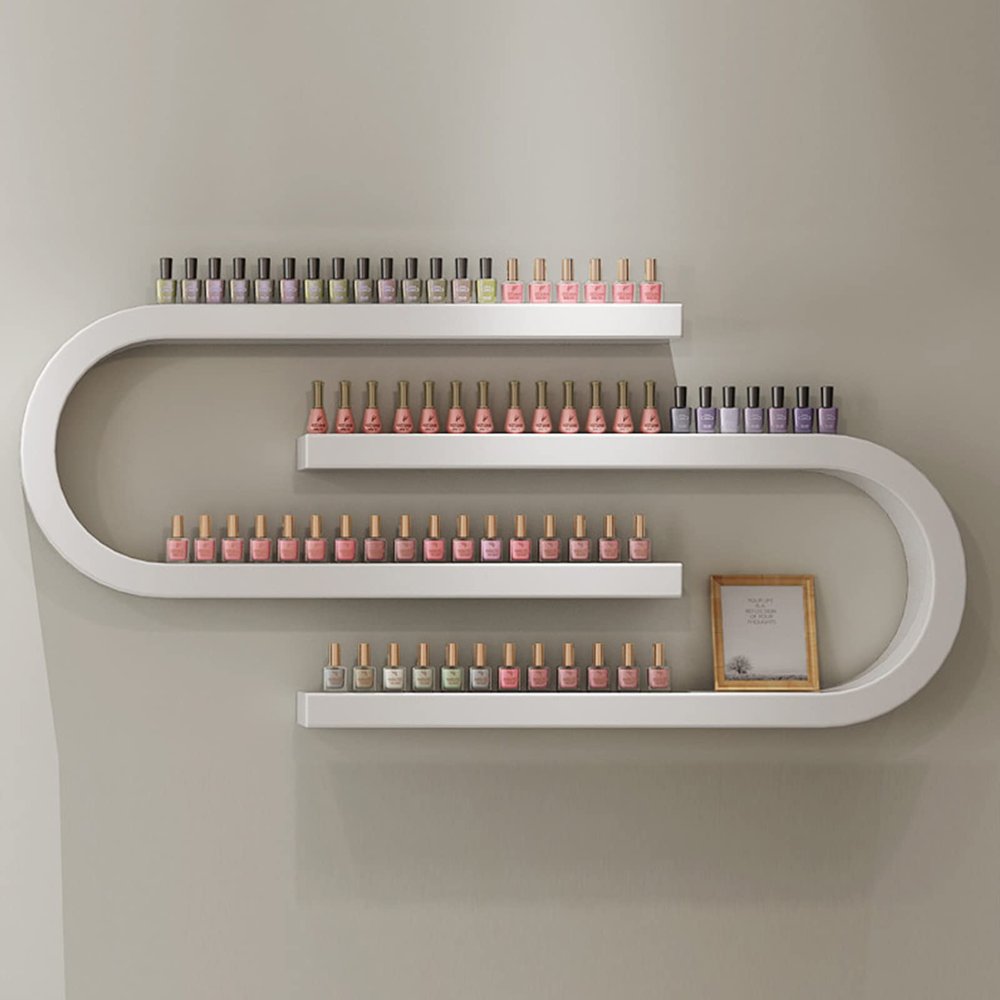 QQXX Wall Mounted Shelf Nail Polish Bottle Display Rack, U-Shaped Essential Oil Perfume Storage Rack, Multifunctional Hanging Salon/Beauty/Nail Shop Organizer Perfume Holder(2-Piece Set, White)