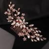 Teyglen Dainty Flower Rhinestones Crystals Hair comb, Gold, 18 * 6cm/7.08 *2.6 inches, Alloy+Rhinestones, 1 Count, HAIR COMB for Women/Girls getting married or attending formal events, Rose gold view 1