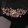 Teyglen Dainty Flower Rhinestones Crystals Hair comb, Gold, 18 * 6cm/7.08 *2.6 inches, Alloy+Rhinestones, 1 Count, HAIR COMB for Women/Girls getting married or attending formal events, Rose gold view 2