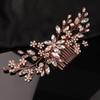 Teyglen Dainty Flower Rhinestones Crystals Hair comb, Gold, 18 * 6cm/7.08 *2.6 inches, Alloy+Rhinestones, 1 Count, HAIR COMB for Women/Girls getting married or attending formal events, Rose gold view 3