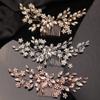 Teyglen Dainty Flower Rhinestones Crystals Hair comb, Gold, 18 * 6cm/7.08 *2.6 inches, Alloy+Rhinestones, 1 Count, HAIR COMB for Women/Girls getting married or attending formal events, Rose gold view 4