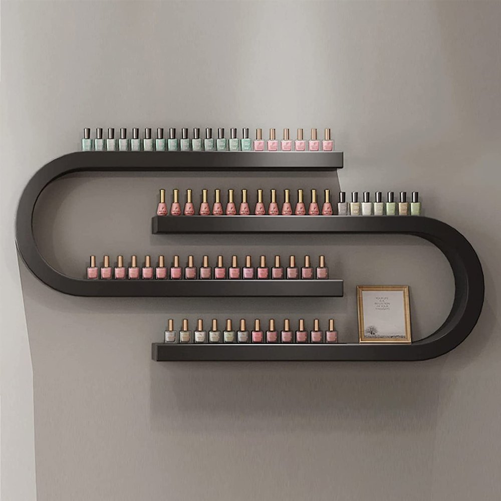 QQXX Wall Mounted Shelf Nail Polish Bottle Display Rack, U-Shaped Essential Oil Perfume Storage Rack, Multifunctional Hanging Salon/Beauty/Nail Shop Organizer Perfume Holder(2-Piece Set, Black)