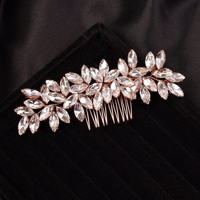 Teyglen Simple Full Rhinestones Wedding Hair Comb - Crystal Hair Pieces Luxurious Accessories for Bride - Bridal Side Hair Combs for Women and Girls (Rose Gold)