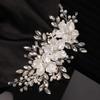 Teyglen Flower Bride Wedding Hair Clips Bridal Rhinestone Pearl Hair Clip Pin Silver Flower Wedding Headpiece Handmade Crystal Hair Piece for Women Girls view 2