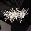 Teyglen Flower Bride Wedding Hair Clips Bridal Rhinestone Pearl Hair Clip Pin Silver Flower Wedding Headpiece Handmade Crystal Hair Piece for Women Girls view 4