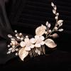 Teyglen Crystal Flower Leaf Bride Wedding Hair Comb Gold Leaves Rhinestone Headband Hair Pieces Bridal Side Hair Comb Hair Accessories for Women Girls Bridesmaid view 1