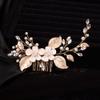 Teyglen Crystal Flower Leaf Bride Wedding Hair Comb Gold Leaves Rhinestone Headband Hair Pieces Bridal Side Hair Comb Hair Accessories for Women Girls Bridesmaid view 3