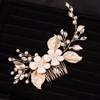 Teyglen Crystal Flower Leaf Bride Wedding Hair Comb Gold Leaves Rhinestone Headband Hair Pieces Bridal Side Hair Comb Hair Accessories for Women Girls Bridesmaid view 4