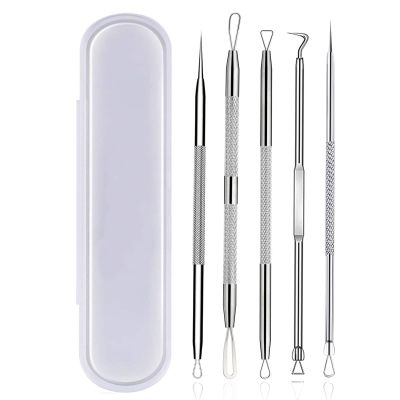 Pimple Popper Tool Kit,Blackhead Remover Tool 5 Pcs Blackhead Extractor Tool for Face Comedone Zit Acne Whitehead Blemish, Stainless Steel Extraction Tools Set