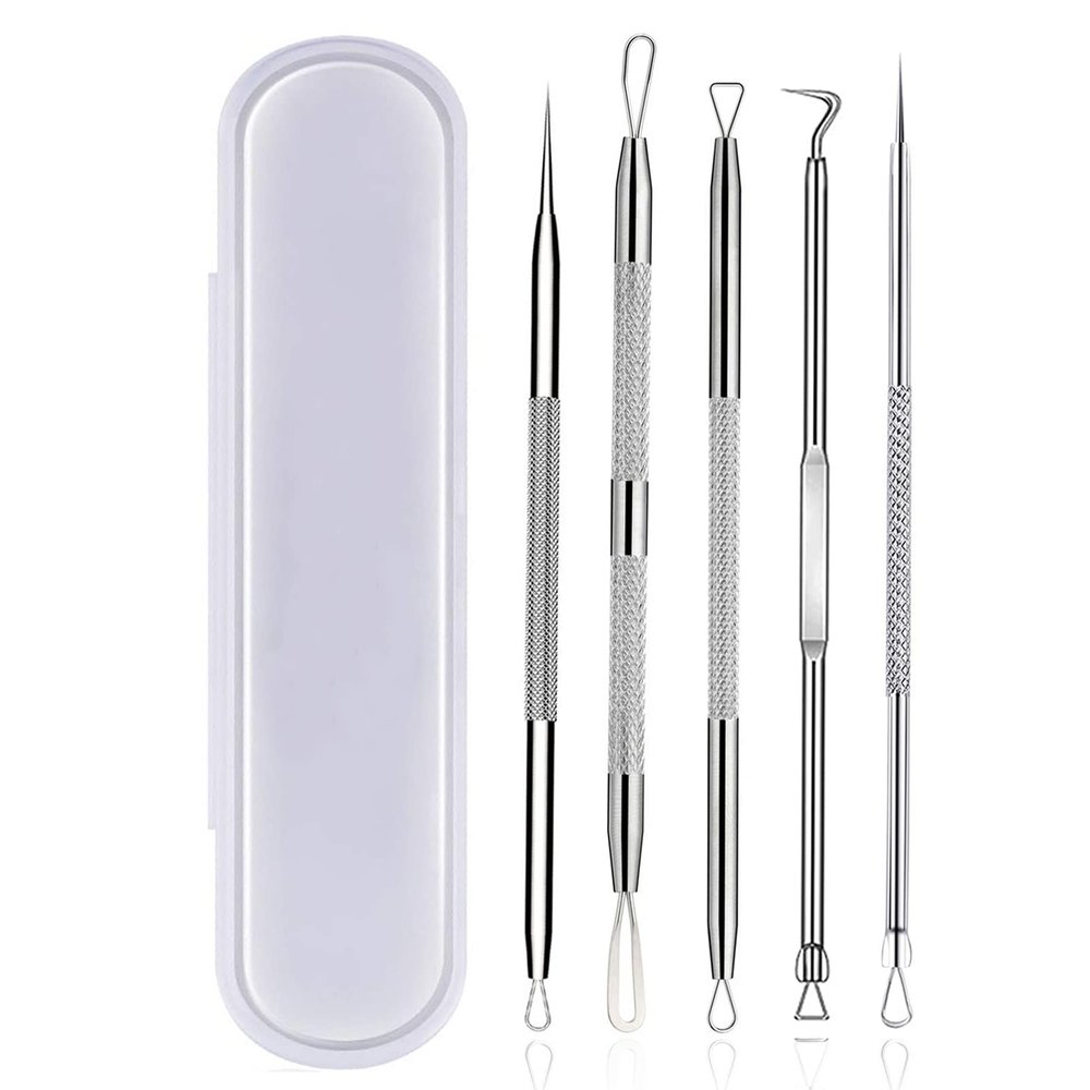 Pimple Popper Tool Kit,Blackhead Remover Tool 5 Pcs Blackhead Extractor Tool for Face Comedone Zit Acne Whitehead Blemish, Stainless Steel Extraction Tools Set