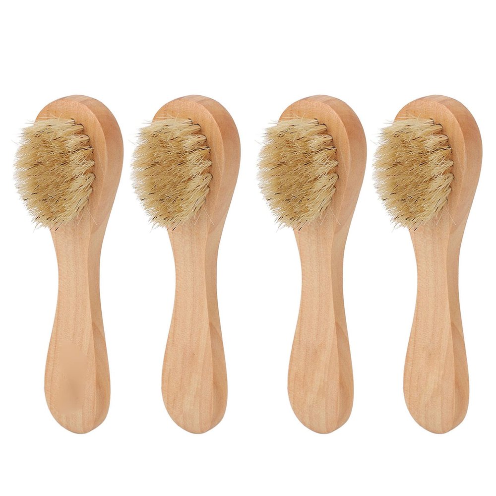 Tyenaza Face Cleaning Brush, 4PCS Face Exfoliator Tool Facial Cleanser Nose Scubber Exfoliating Facial Skin Care with Wooden Handle