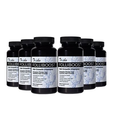 Folliboost Tricho Hair Growth Vitamins - Biotin, Vitamin C, Zinc & Vitamin B12 - Hair Care Capsules for Thicker, Fuller & Healthier Hair - 6 Pack