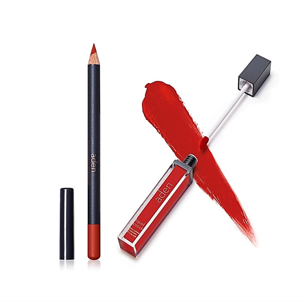 ADEN - 2 in 1 - Matte Liquid Lipstick & Lip Liner Set - 7ML - Non-Smudge & Quick Drying - Highly Pigmented - Long Duration with Hydration - Made in Italy (21 Coral)