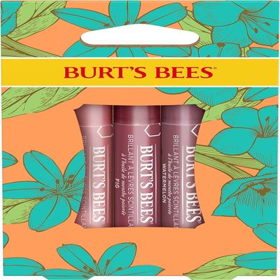 Burt's Bees Lip Balm Spring Gifts, 3 Nourishing Lip Care Shimmers for All Day Glow, Kissable Color Spring Gift Set -Peony, Fig & Rhubarb (Packaging May Vary)