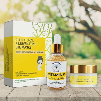 Doppeltree Radiant Eyes Revival Bundle | Caffeine Eye Cream + Vitamin C Serum + Gold Under Eye Mask