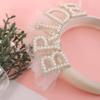 Agkvw Pearl Veil Bride Headband, White Satin Hairband with 'BRIDE' Decorated by Pearl and Rhinestone, Bridal Hairband for Bachelorette Party Decorations, Women's Hair Accessory view 2