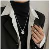Iaceble Punk Circle Choker Necklace Coin Disc Pendant Necklace Hiphop Open Circle Necklace Long Silver Hollow Circle Necklace Jewelry for Women and Girls view 1