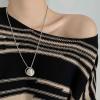 Iaceble Punk Circle Choker Necklace Coin Disc Pendant Necklace Hiphop Open Circle Necklace Long Silver Hollow Circle Necklace Jewelry for Women and Girls view 2