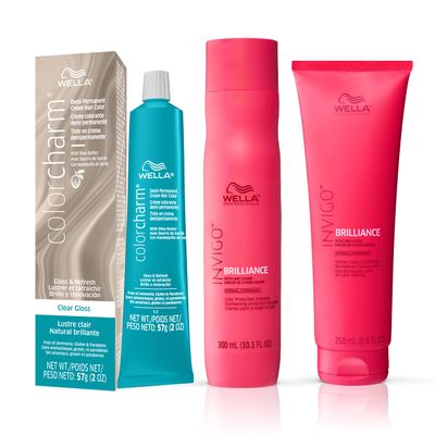 WELLA colorcharm Demi Permanent Hair Color, Clear Gloss + Wella Professionals Invigo Brilliance Color Protection Shampoo & Conditioner, For Fine Hair