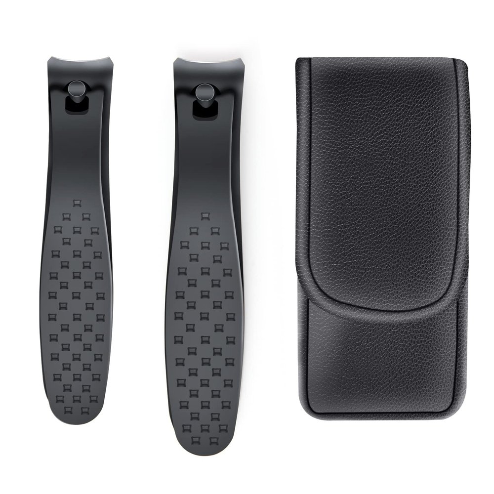 2PCS Professional Nail Clippers Set, Ultra Sharp Sturdy Fingernail and Toenail Clipper, Large & Small Nail Cutter for Thick Nails with leather case, Best Travel and Gift Nail Clipper for Men and Women
