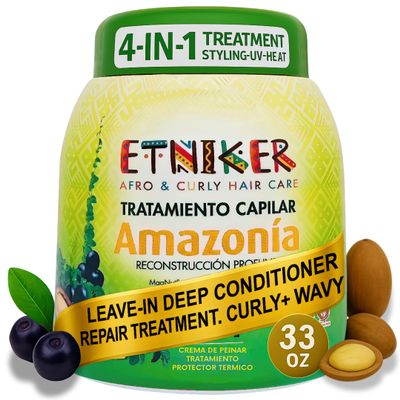 Etniker Amazonia, Curly hair mask, Heat protectant for curly hair, Curl styling cream, Salon grade results 33 Oz