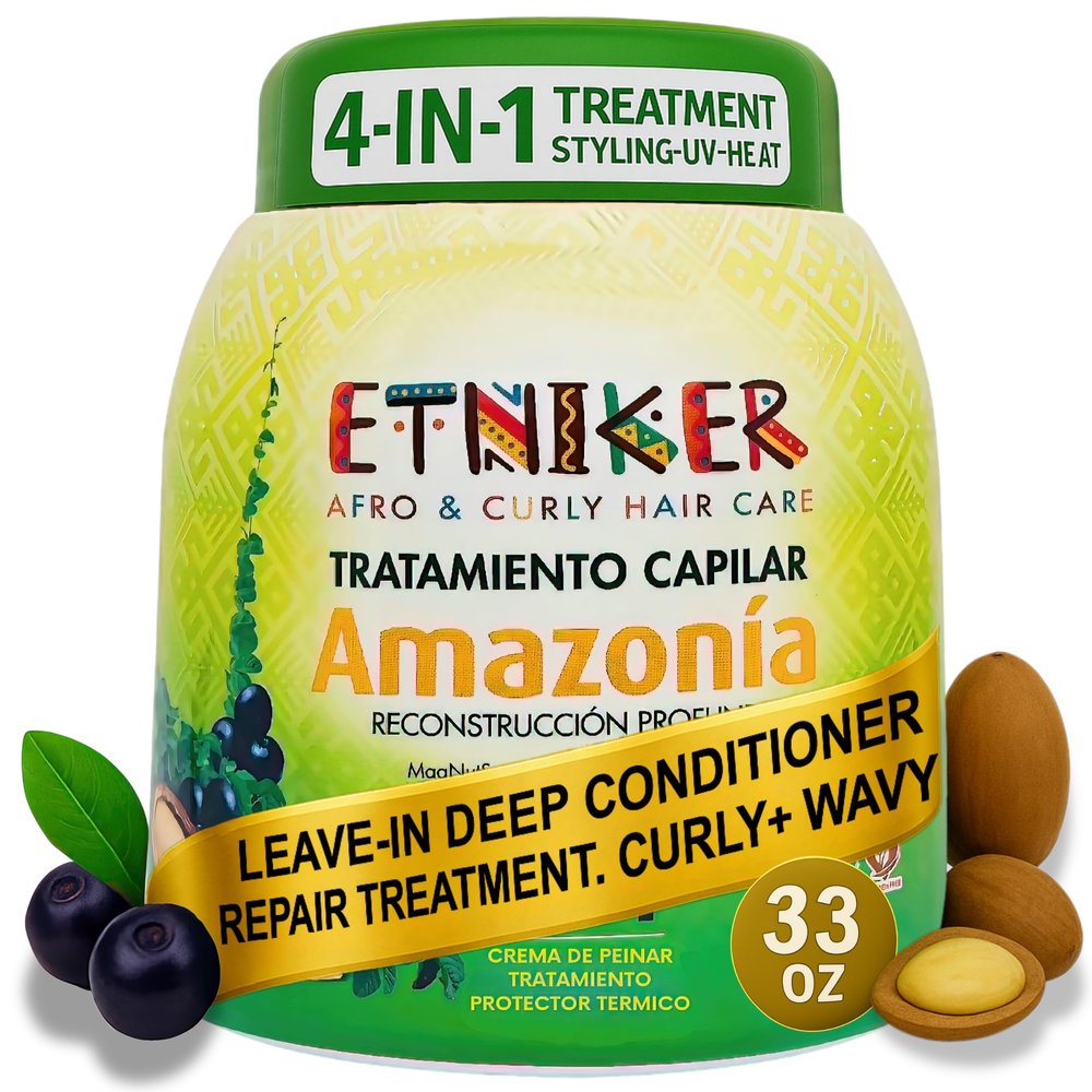 Etniker Amazonia, Curly hair mask, Heat protectant for curly hair, Curl styling cream, Salon grade results 33 Oz
