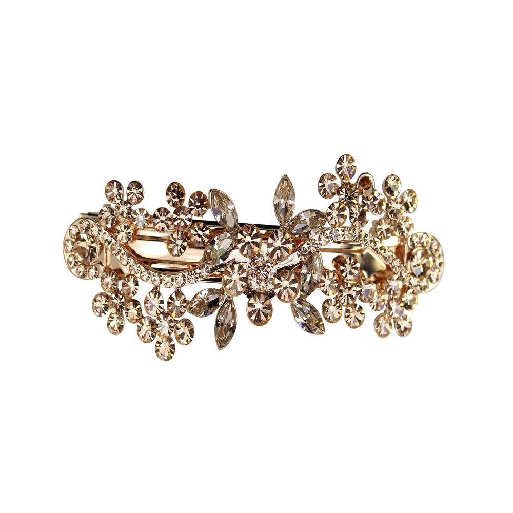 Faship Gorgeous Champagne Rhinestone Crystal Floral Hair Barrette Clip