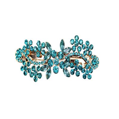 Faship Gorgeous Teal Rhinestone Crystal Floral Hair Barrette Clip