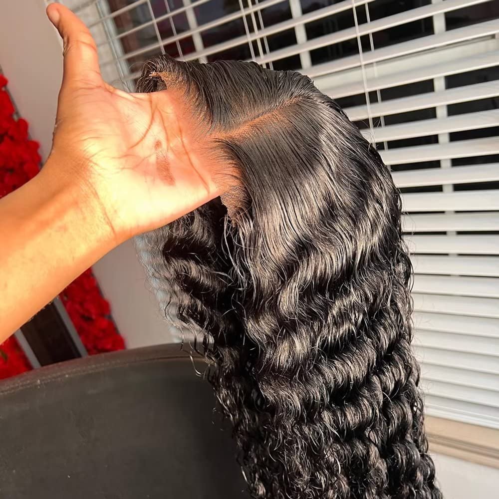 13x6 Deep Wave HD Transparent Lace Frontal Wig 13x4 Curly Human Hair With Baby Hair Pre Plucked Natural Hairline for Women Bleached Knots Glueless Wig 150% Density 24 Inch