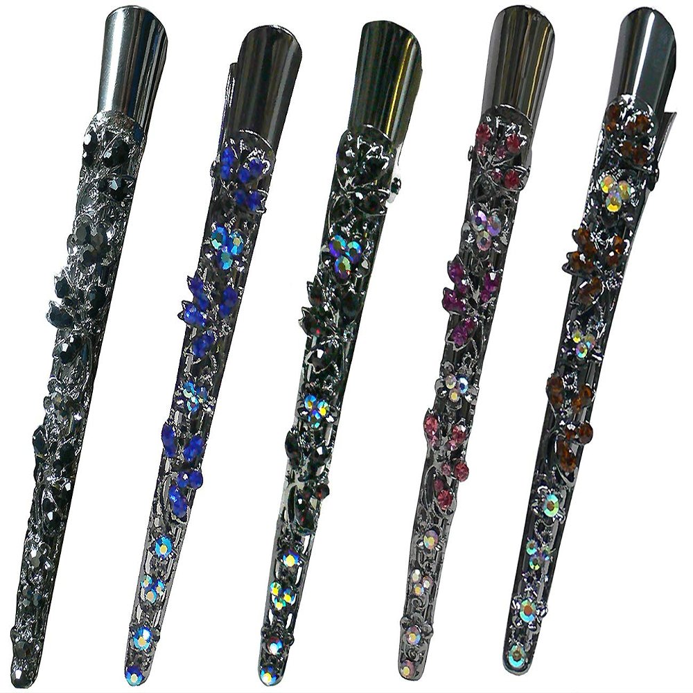 Set of 5 Brand JCGY Alligator Hairclips Beakclips Duckbills for Women Girls Updo Hair Styling YY86110-1-5jetSapAmeFuTopaz