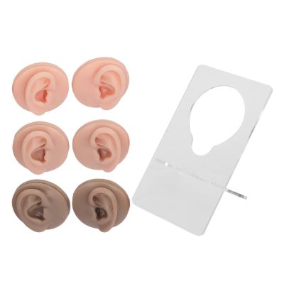 3 Pairs Silicone Ear Model, Highly Simulated 3D Fake Ear with Bracket Left and Right Soft Flexible Human Ear Model for Piercing Practice Earring Display