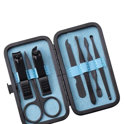 CZKE 7Pc Nail Tool Stainless Steel Nail Clipper Cutter Trimmer Ear Pick Grooming Kit Manicure Pedicure Scissor Tweezer Nail Tools Set (Color : Blue)
