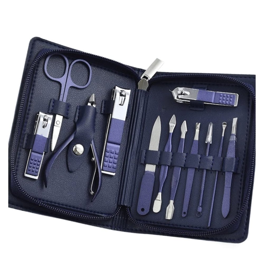 CZKE Nail Clippers Professional Pedicure Scissors Set Cuticle Eagle Hook Tweezers Manicure Nail Cutter Tool Set (Color : Blue 12pcs)