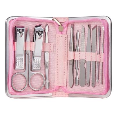CZKE Nail Clipper Professional Grooming Kit Pedicure Kit Nail Cutter Tools with Luxurious Travel Case Manicure Scissors Makeup (Color : 11pcs Pink)