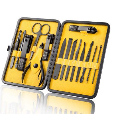 CZKE 8/10/15/18 Pcs Manicure Set Stainless Steel Nail Cutter Pedicure Kit Nail Clipper Set Nail File Scissor Manicure Beauty Tool Kit (Color : Yellow 18Pcs)
