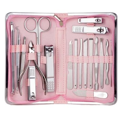 CZKE Nail Clipper Professional Grooming Kit Pedicure Kit Nail Cutter Tools with Luxurious Travel Case Manicure Scissors Makeup (Color : 21pcs Pink)