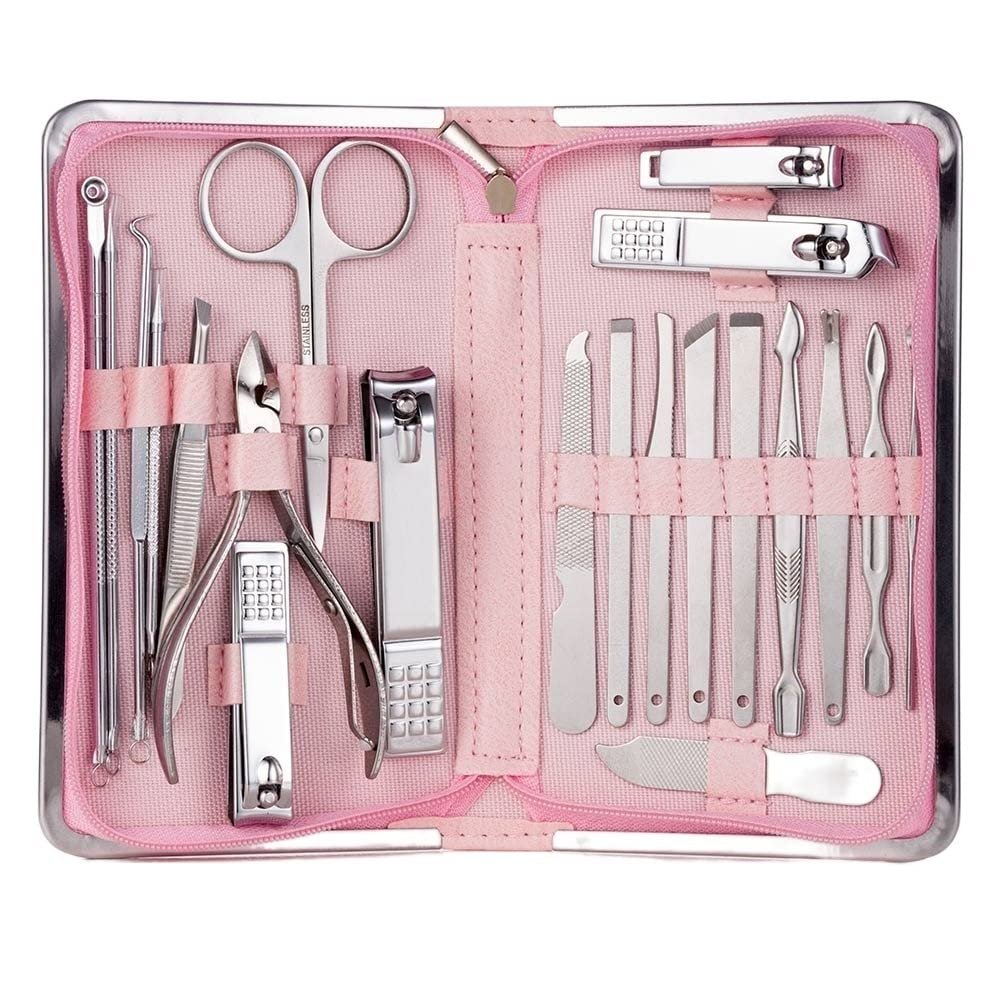 CZKE Nail Clipper Professional Grooming Kit Pedicure Kit Nail Cutter Tools with Luxurious Travel Case Manicure Scissors Makeup (Color : 21pcs Pink)