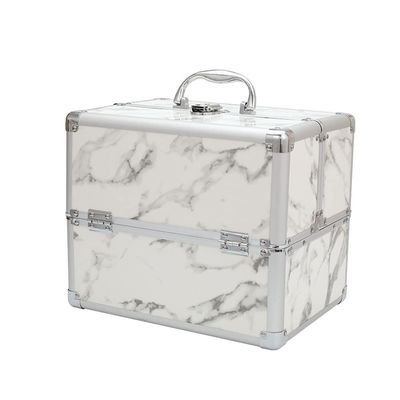 XARONF Extra Large Cosmetic Organizer Box 4 Trays, Lockable with Keys Travel Makeup Case Organizer for Makeup Artist, Cosmetology School
