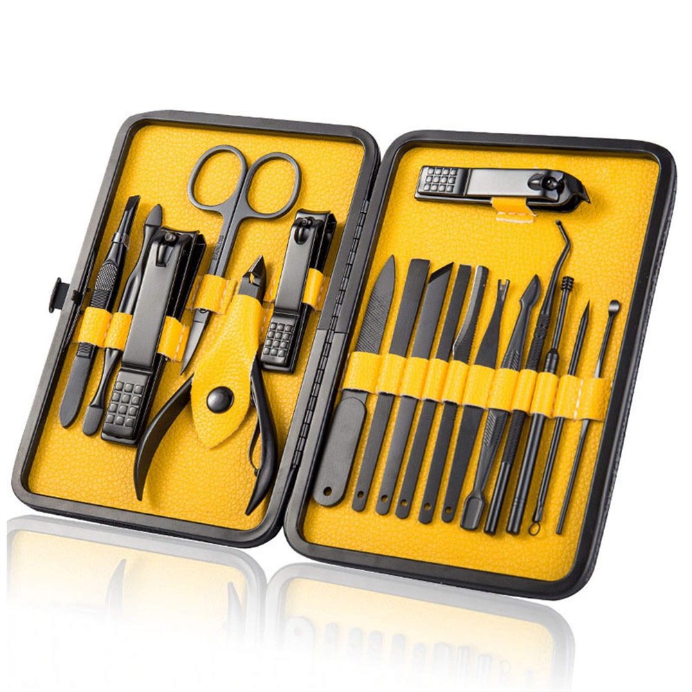 CZKE 8/10/15/18 Pcs Manicure Set Stainless Steel Nail Cutter Pedicure Kit Nail Clipper Set Nail File Scissor Manicure Beauty Tool Kit (Color : Yellow 15Pcs)