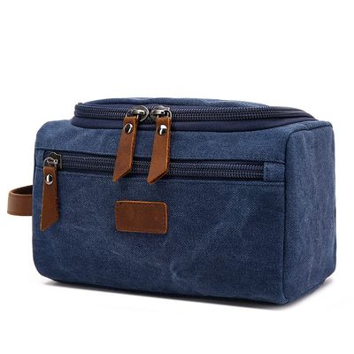 XARONF Travel Toiletry Bag Canvas Leather Cosmetic Makeup Organizer, Cosmetic Pouch Bags Case Organizer (Color : Blue)