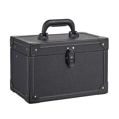XARONF Makeup Box Large Storage Capacity Portable Travel Cosmetic Organizer with Trays, Lockable with Keys, Black (Color : Black)
