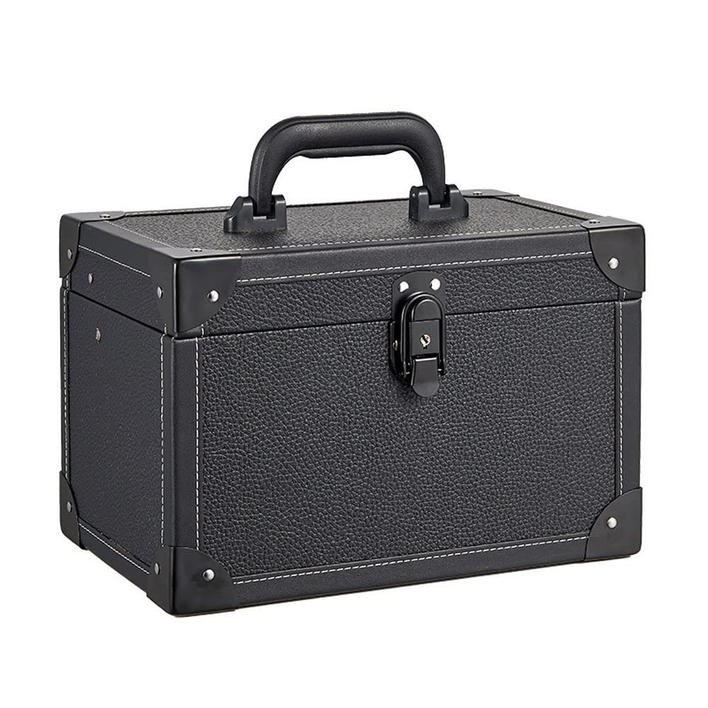 XARONF Makeup Box Large Storage Capacity Portable Travel Cosmetic Organizer with Trays, Lockable with Keys, Black (Color : Black)