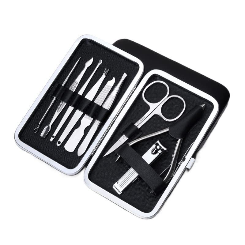 CZKE Upgrade Manicure Nail Clippers Set Professional Nail Scissors Pedicure Scissors Stainless Steel Household Portable Beauty Tool (Color : 9pcs-Black)