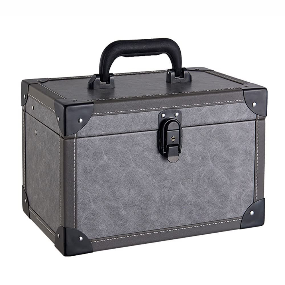 XARONF Makeup Box Large Storage Capacity Portable Travel Cosmetic Organizer with Trays, Lockable with Keys, Black (Color : Gray)