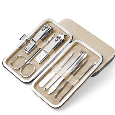 CZKE 8Pcs Multifunction Nail Clippers Set Stainless Steel Pedicure Scissor Tweezer Manicure Set Kit Nail Art Tools (Color : Gold)