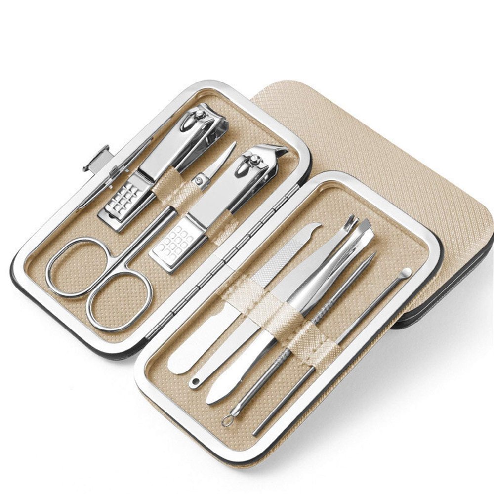 CZKE 8Pcs Multifunction Nail Clippers Set Stainless Steel Pedicure Scissor Tweezer Manicure Set Kit Nail Art Tools (Color : Gold)