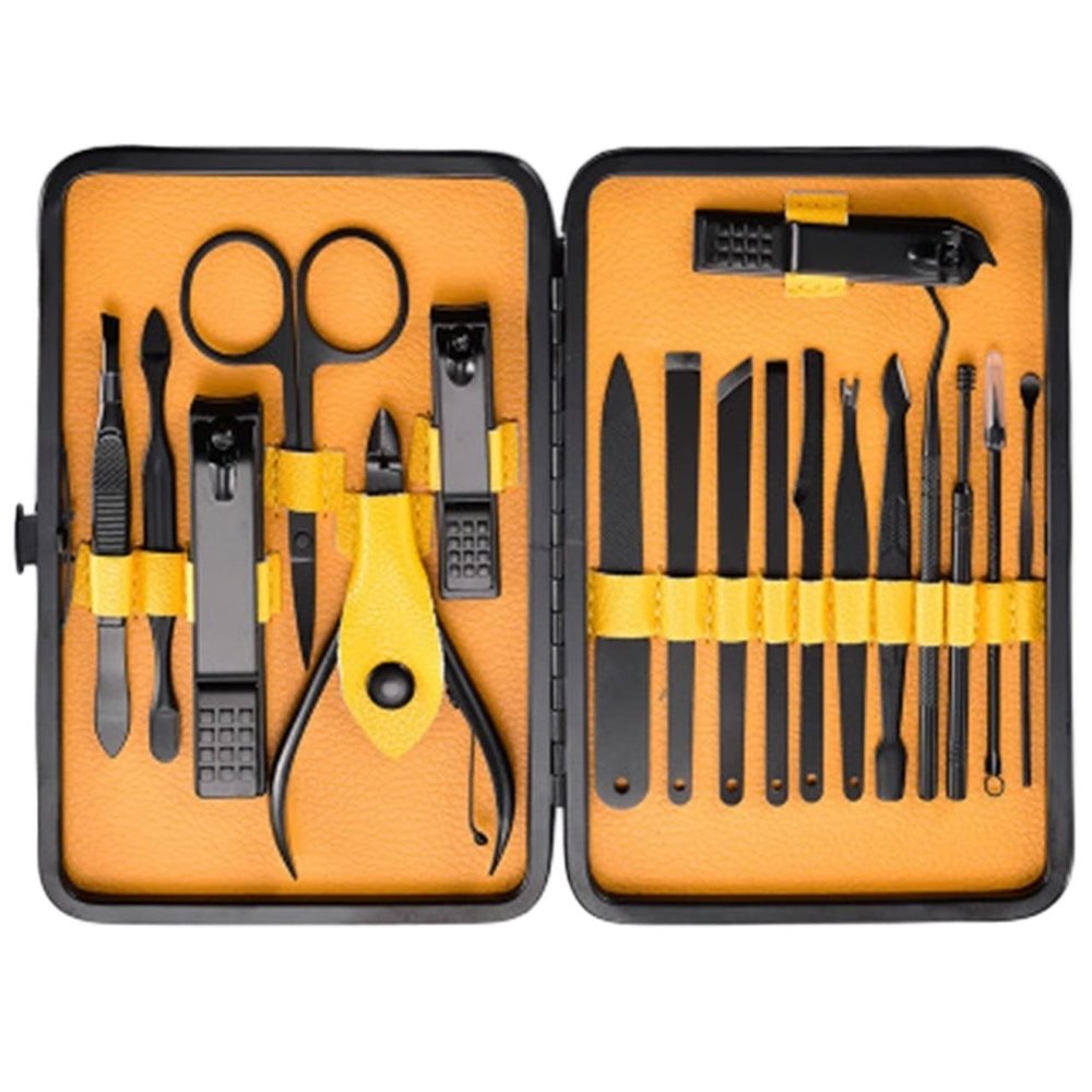 CZKE 7-18pcs Nail Clipper Set Scissors Tweezer Knife Manicure Cutter Nail Art Pedicure Manicure Tools (Color : ZJQ HeiHuang 18)